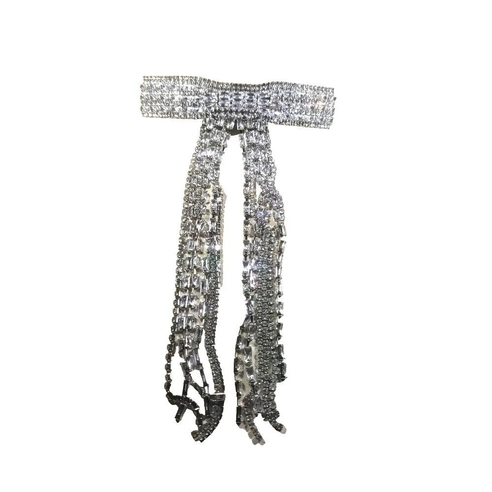 Fancy Hair Barrette Tension Clip Silver Tone Rhinestone Party Prom Cos Play